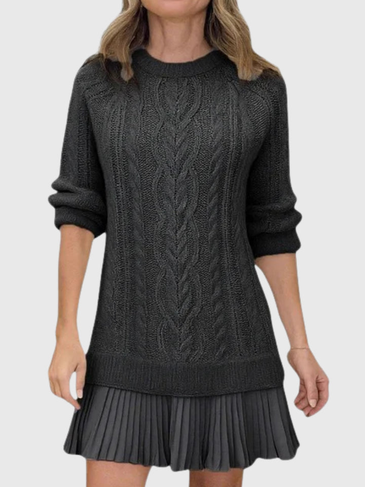 Caulaine | Women's Cozy Sweater Dress in Cable Knit — Black
