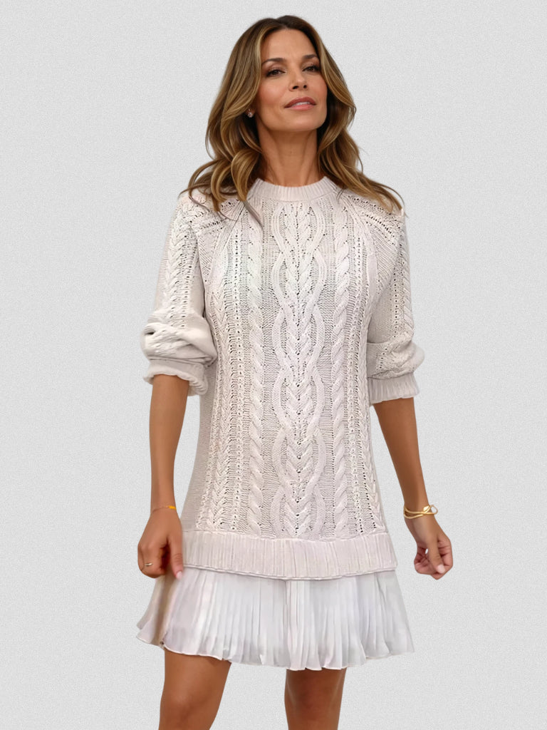 Caulaine | Women's Cozy Sweater Dress in Cable Knit — 2
