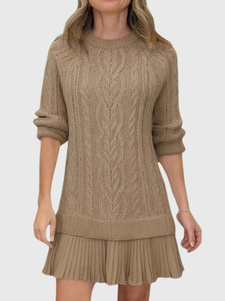 Caulaine | Women's Cozy Sweater Dress in Cable Knit — Brown