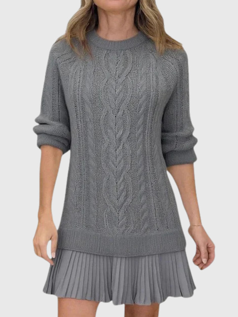 Caulaine | Women's Cozy Sweater Dress in Cable Knit — Grey