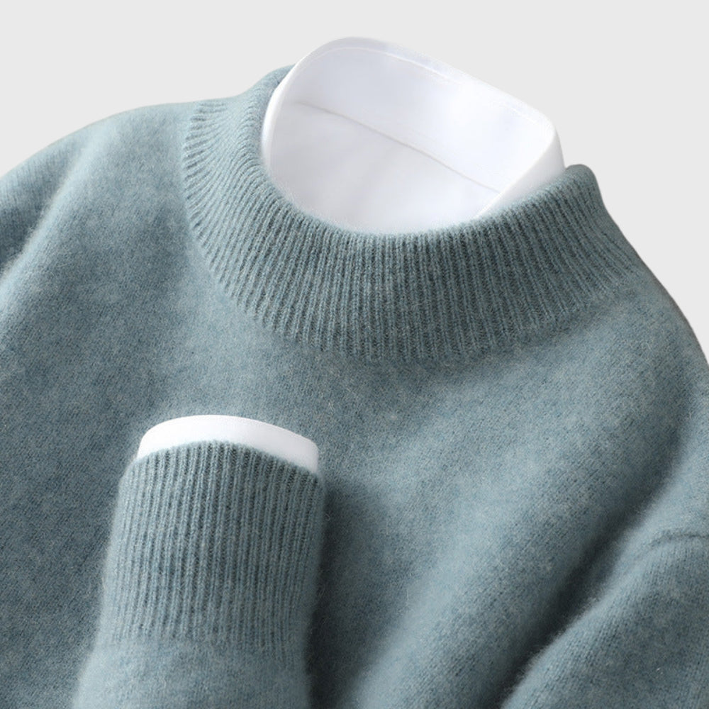 Caulbelle | Women's Knit Cozy 100% Cashmere Sweater — Gray Stone Green