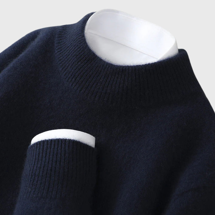 Caulbelle | Women's Knit Cozy 100% Cashmere Sweater — Navy