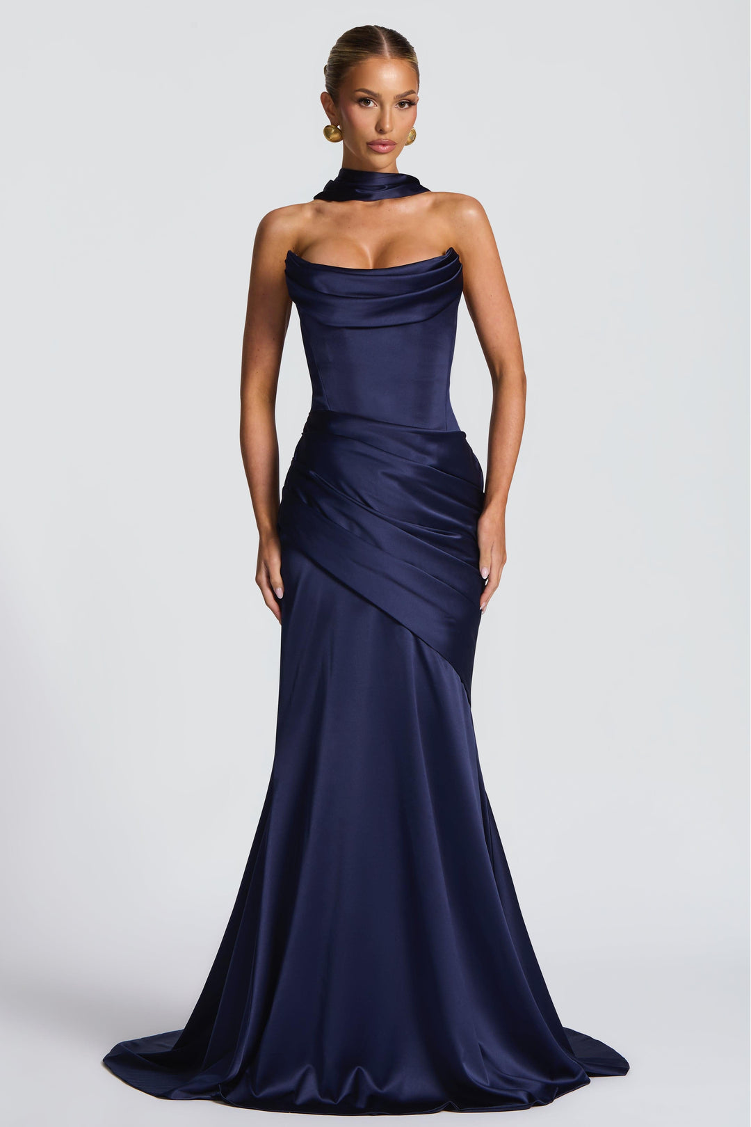 Caulvanne — Satin Pleated Off-Shoulder Maxi