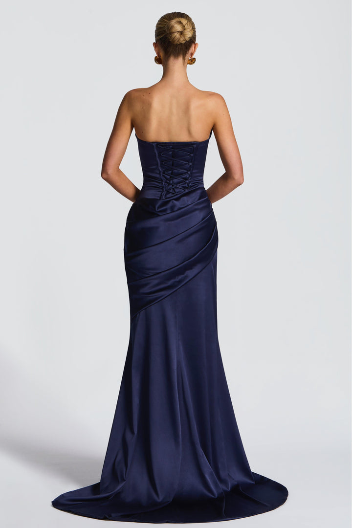 Caulvanne — Satin Pleated Off-Shoulder Maxi