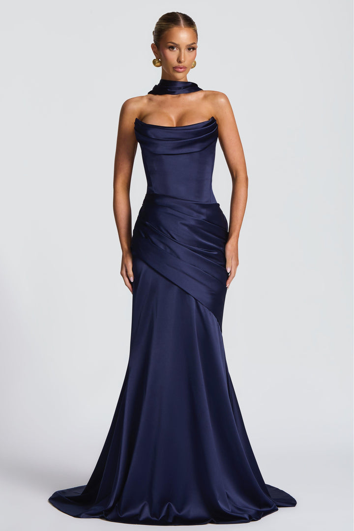 Caulvanne — Satin Pleated Off-Shoulder Maxi