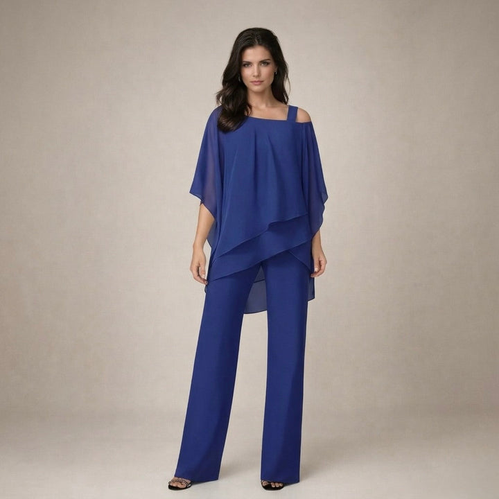 Cecilia | Women's Casual Stretch Off Shoulder Wide Leg Set Tops — Blue