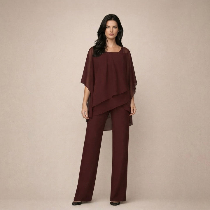 Cecilia | Women's Casual Stretch Off Shoulder Wide Leg Set Tops — Burgundy