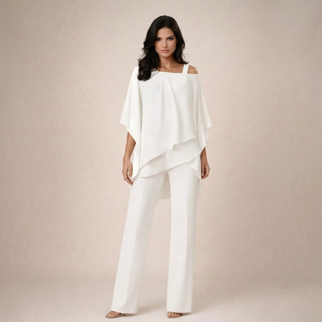Cecilia | Women's Casual Stretch Off Shoulder Wide Leg Set Tops — White
