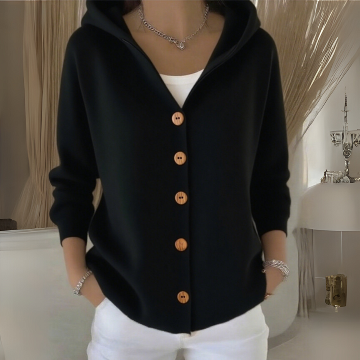Celiasia | Women's Cozy Button Down Hooded Knit Cardigan — Black
