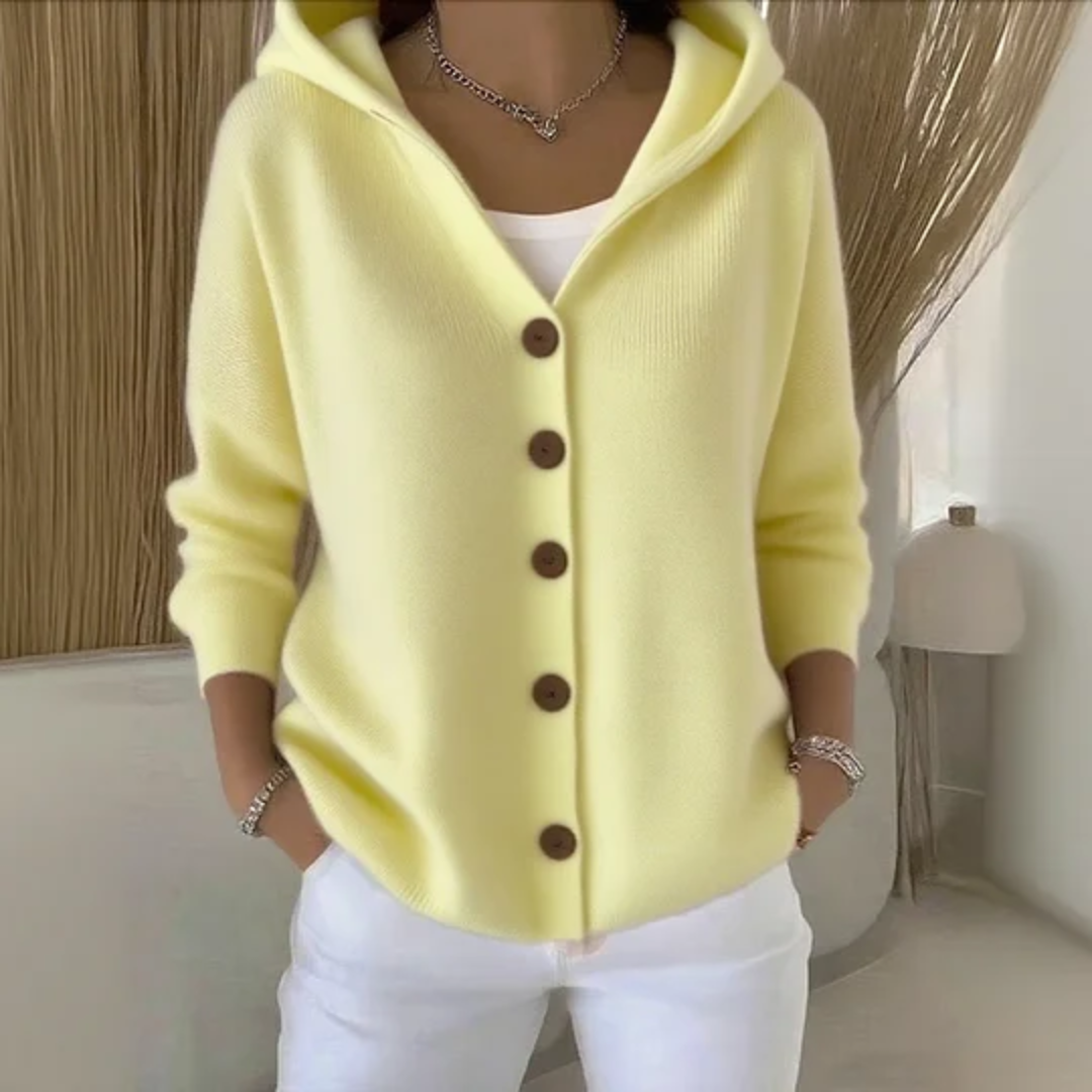 Celiasia | Women's Cozy Button Down Hooded Knit Cardigan — Yellow