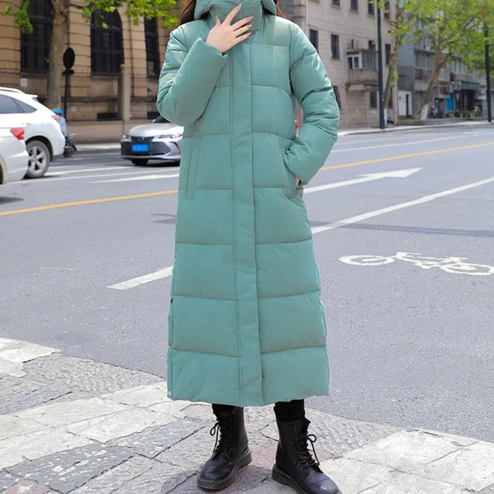 Ciraina | Women's Long Hooded puff Coat – Quilted Cold Weather Jacket — Green