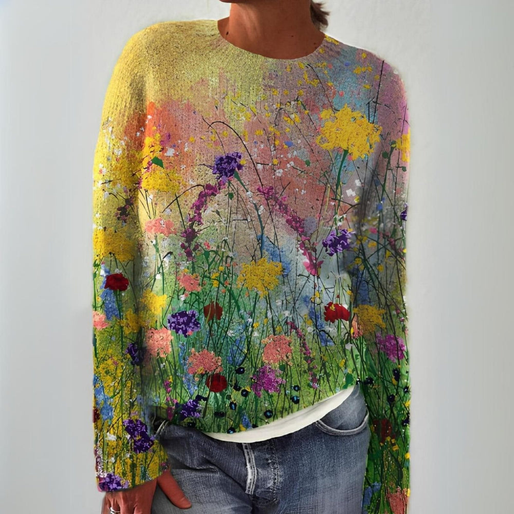 Ciraisse | Women's Cozy Vibrant Floral Knit Sweater for — S