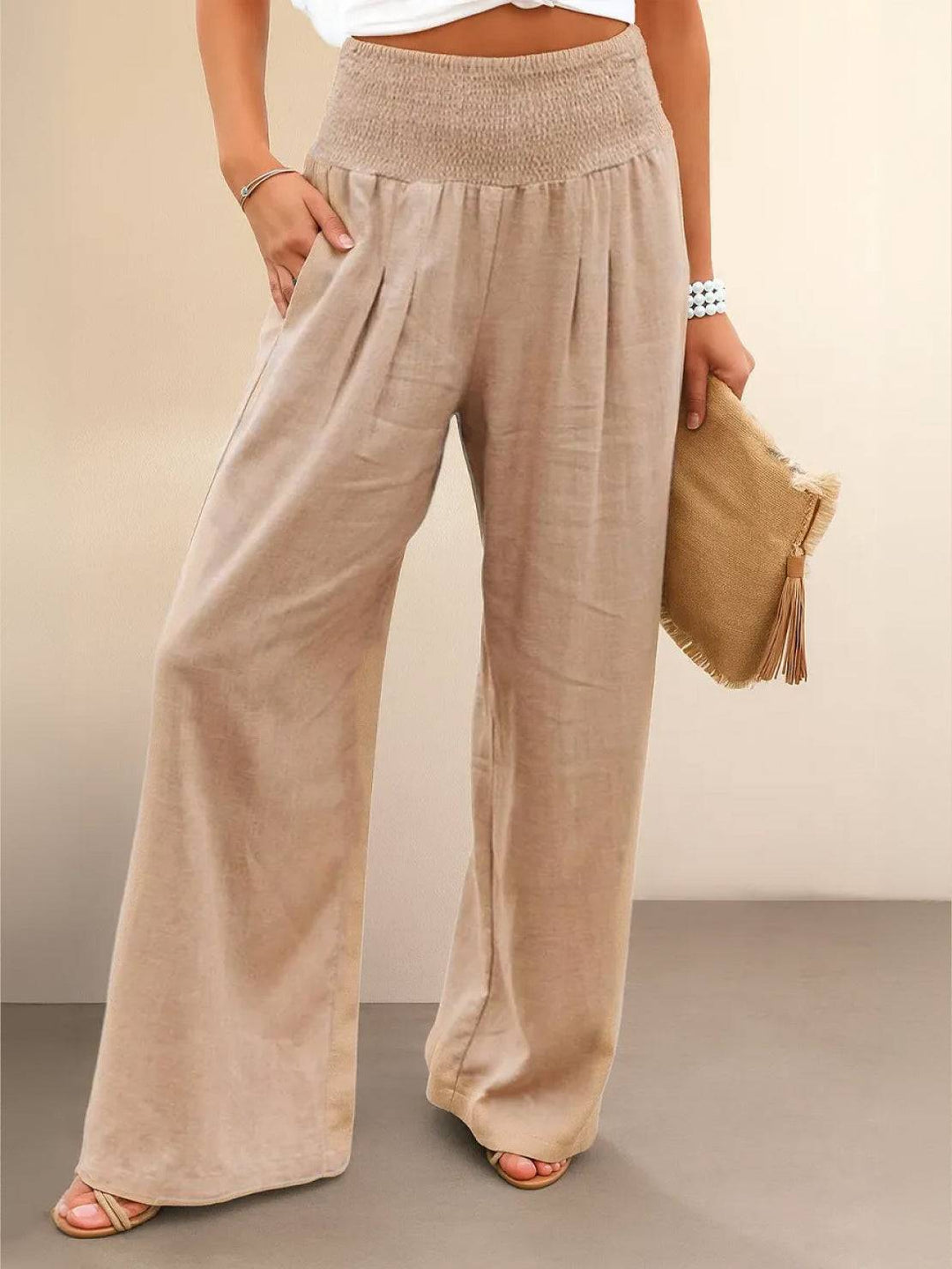 Ciramira | Women's Wide-Leg Wide Leg Pants High Waist Smocked Palazzo Trousers — 1