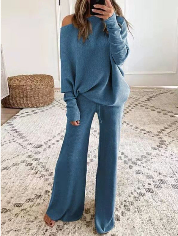 Ciranova | Women's Two-Piece Matching Stylish and Comfortable Knitted Two Piece Set — Blue