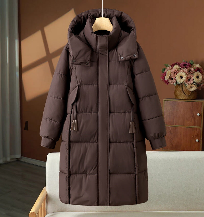 Cirella | Women's Long Padded Puffer Coat with Hood and Toggle Drawstrings — Brown