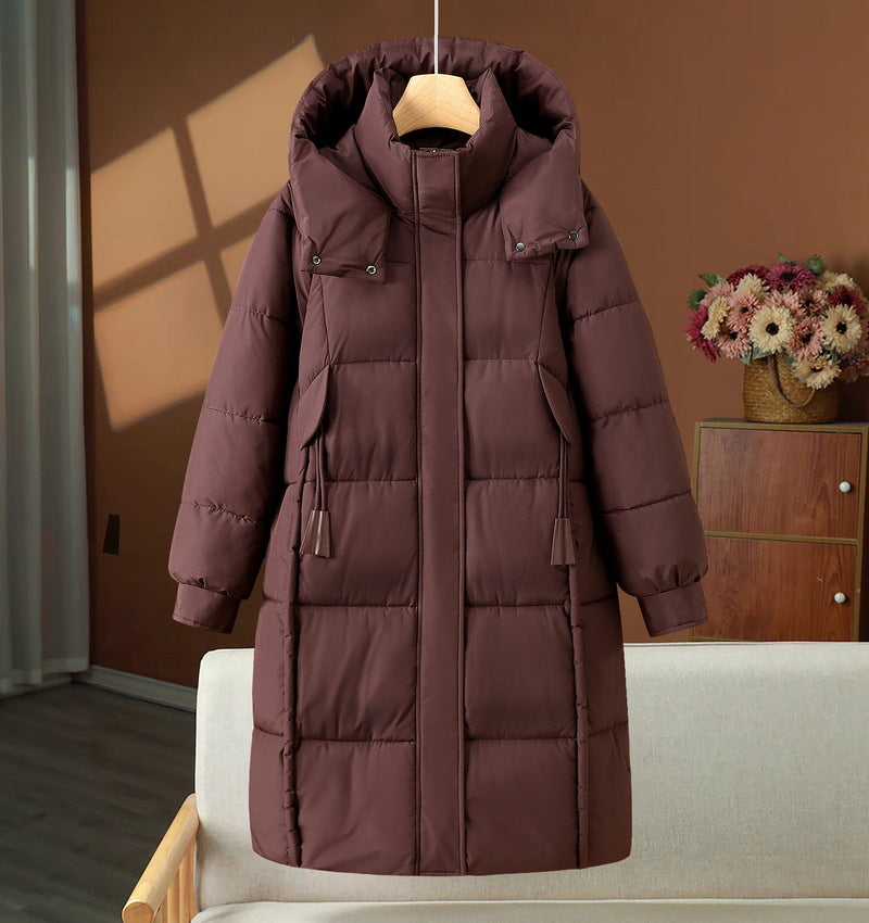 Cirella | Women's Long Padded Puffer Coat with Hood and Toggle Drawstrings — Red