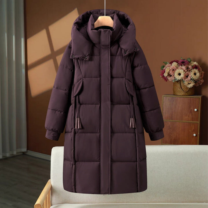 Cirella | Women's Long Padded Puffer Coat with Hood and Toggle Drawstrings — Violet