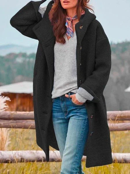 Ciretta | Women's Oversized Hooded Long Teddy Coat — Black