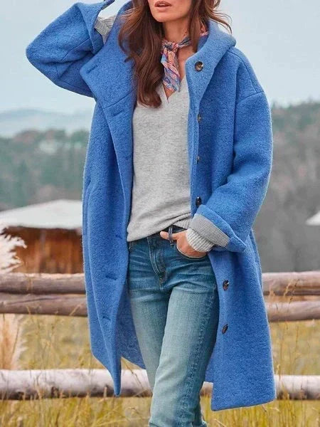 Ciretta | Women's Oversized Hooded Long Teddy Coat — Blue