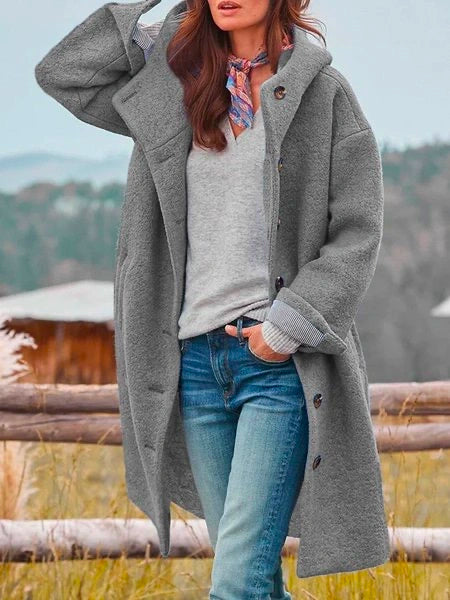 Ciretta | Women's Oversized Hooded Long Teddy Coat — Gray