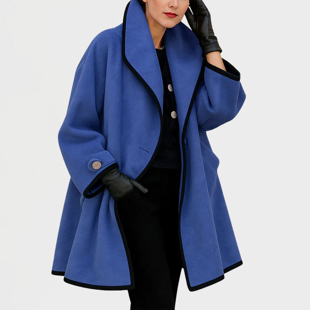 Cirise | Women's Wide Lapel Coat with Contrast Trim Button Front — 1