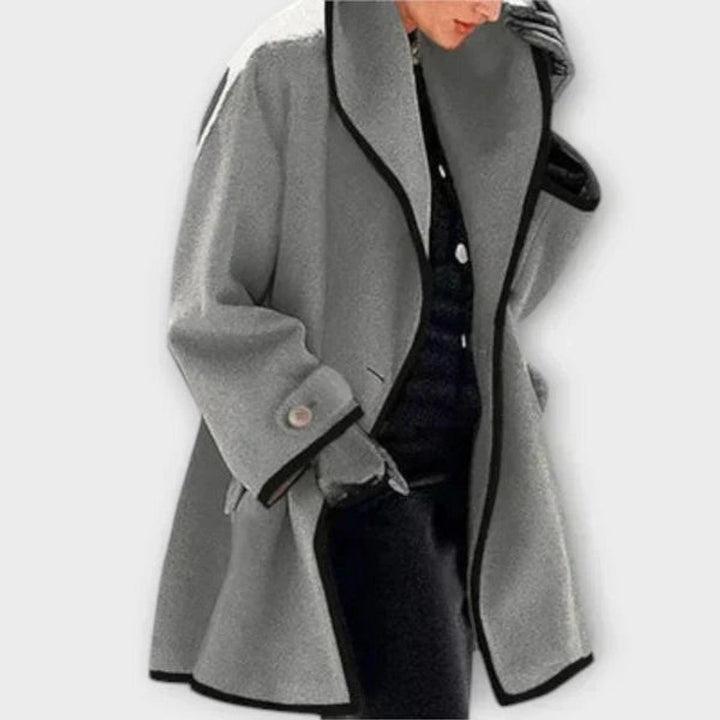 Cirise | Women's Wide Lapel Coat with Contrast Trim Button Front — Gray