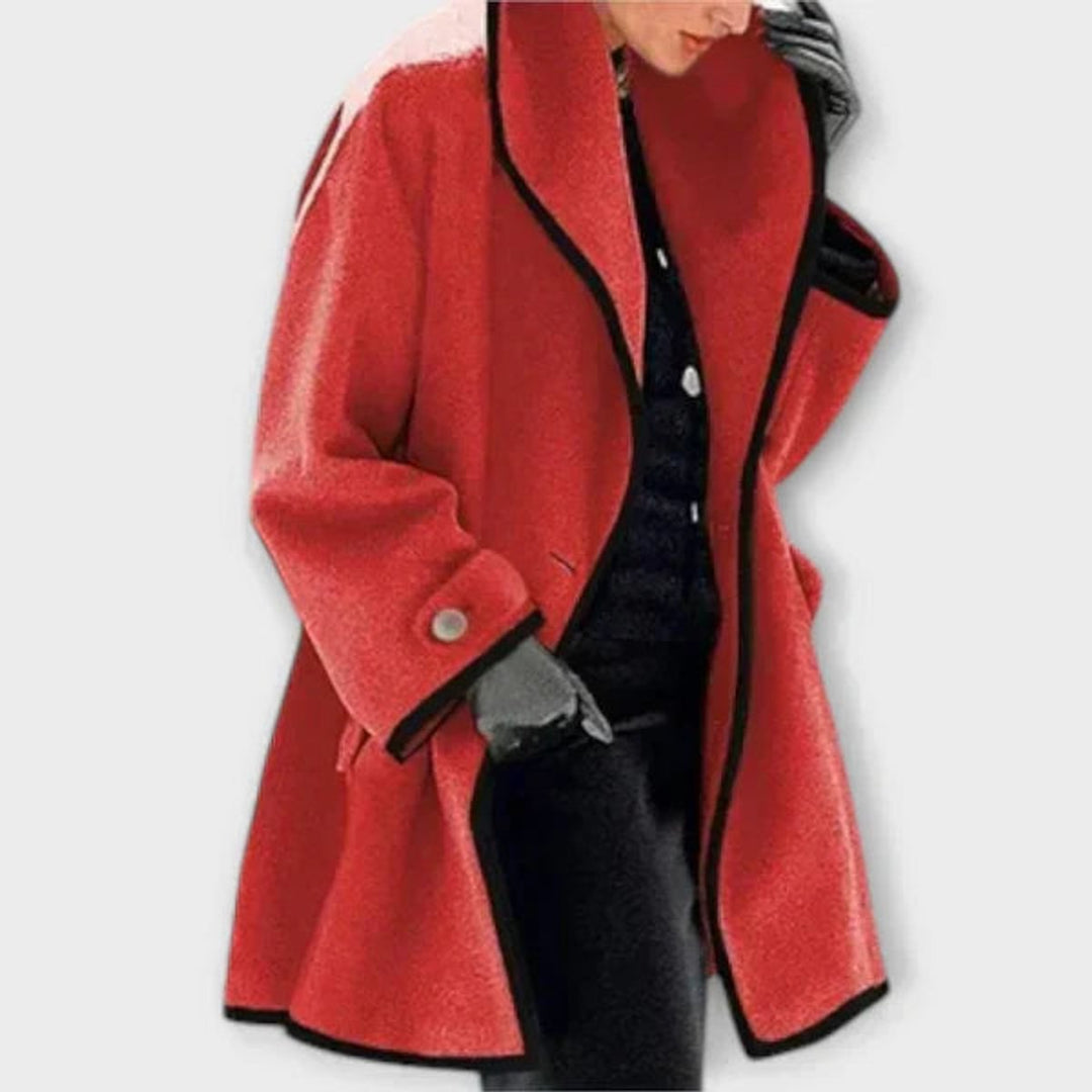 Cirise | Women's Wide Lapel Coat with Contrast Trim Button Front — Red