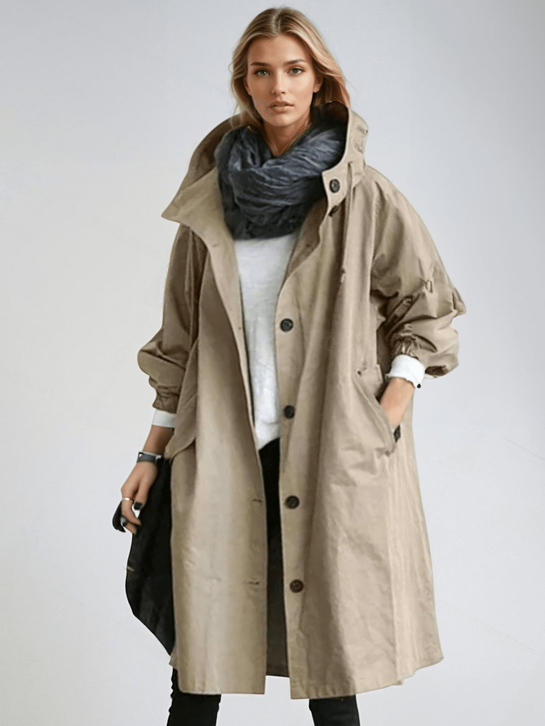 Ciryra | Women's Packable Hooded Jacket – Lightweight Longline Coat — Brown