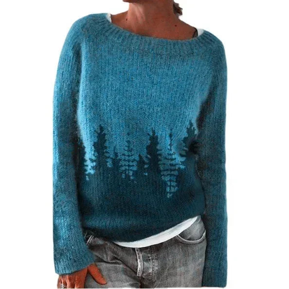 Clementina | Women's Knit Cozy Crew Neck Fair Isle Sweater for — Blue Silhouette