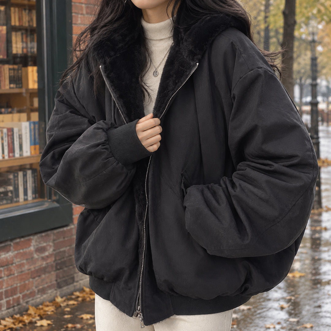 Cordiaria | Women's Oversized Bomber Jacket — Black