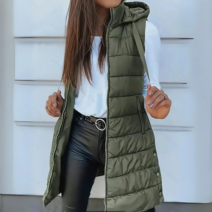 Corvalesse | Women's Longline Hooded Puffer Vest — Army Green