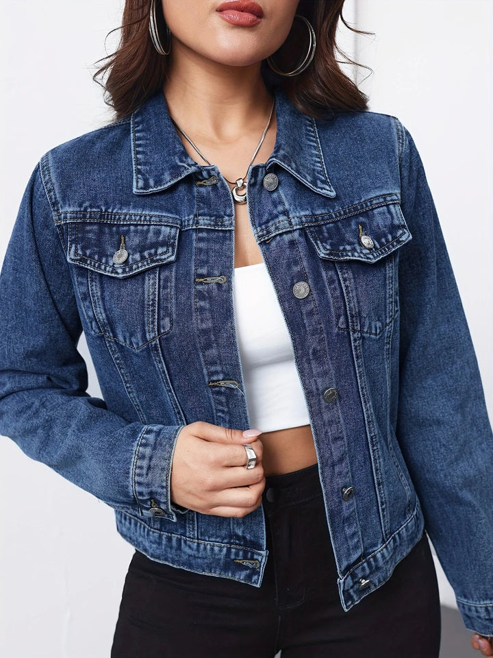 Corvaleth | Women's Cropped Denim Jacket with Button Front — 1