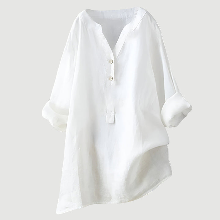 Soft relaxed tunic with button detail shown against a plain background.
