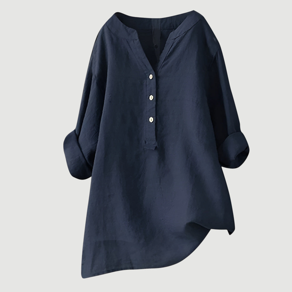 Relaxed women’s tunic top styled on a model with a clean background.