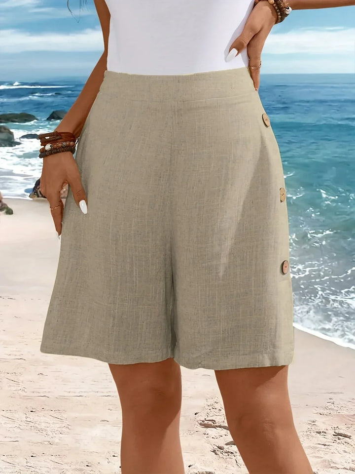 Women’s everyday button-detail shorts shown on a plain background.