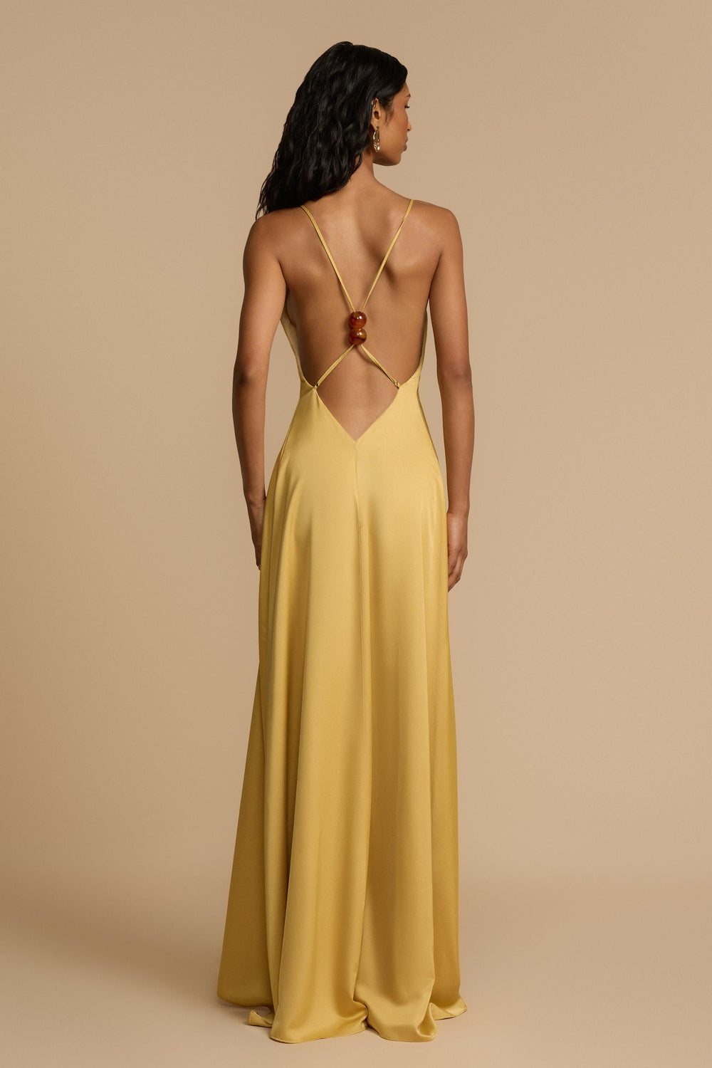 Dahlelle — Backless Beaded V-Neck Satin Maxi