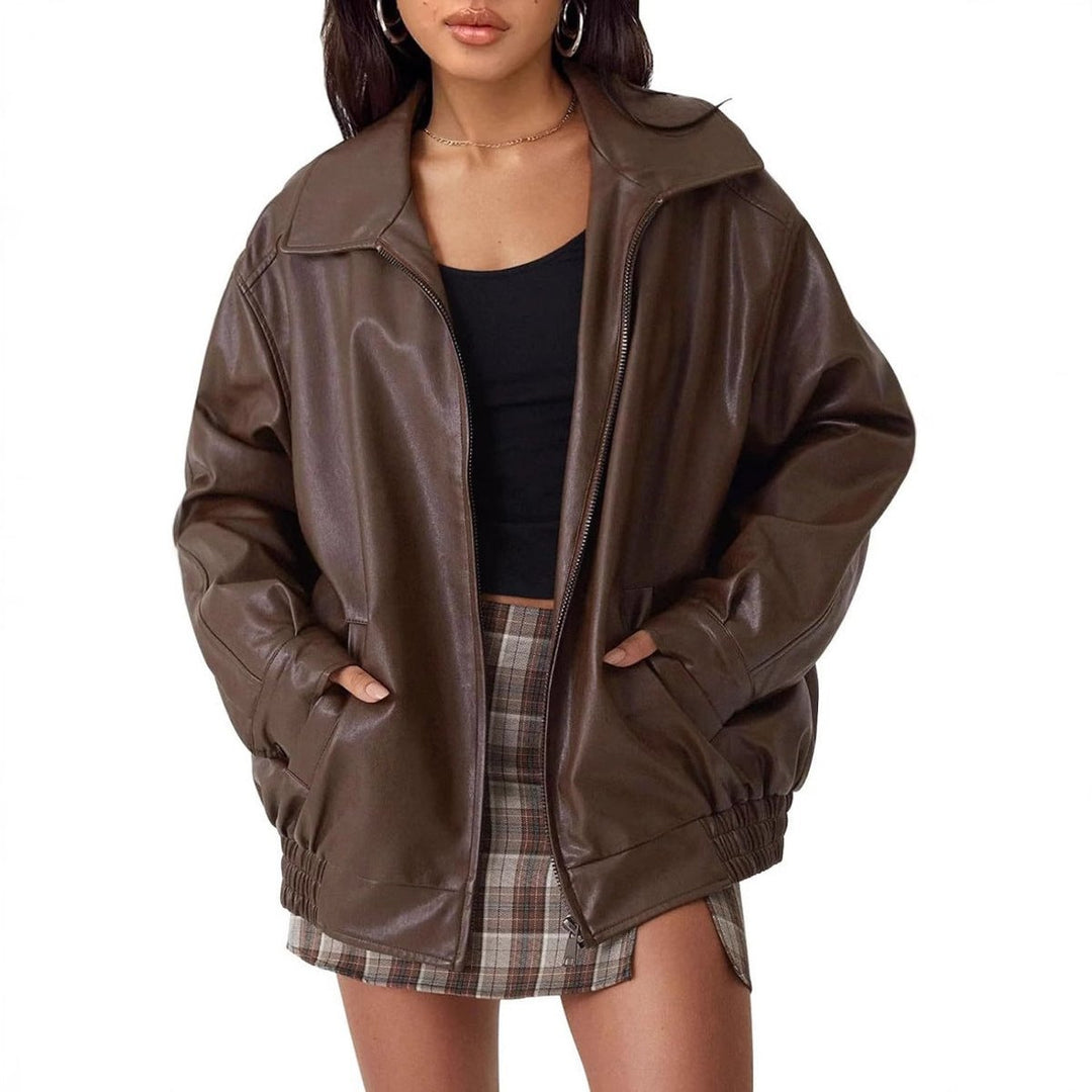 Dahlthea | Women's Casual Stretch Chic and Oversized Leather Jacket Top — 1