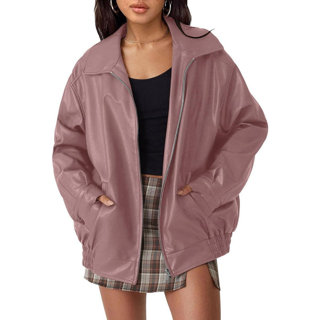 Dahlthea | Women's Casual Stretch Chic and Oversized Leather Jacket Top — Deep Pink