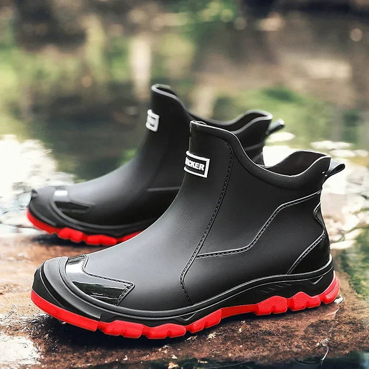 Delloryra | Women's Pull-On Lug-Sole Ankle Boots — Black Red