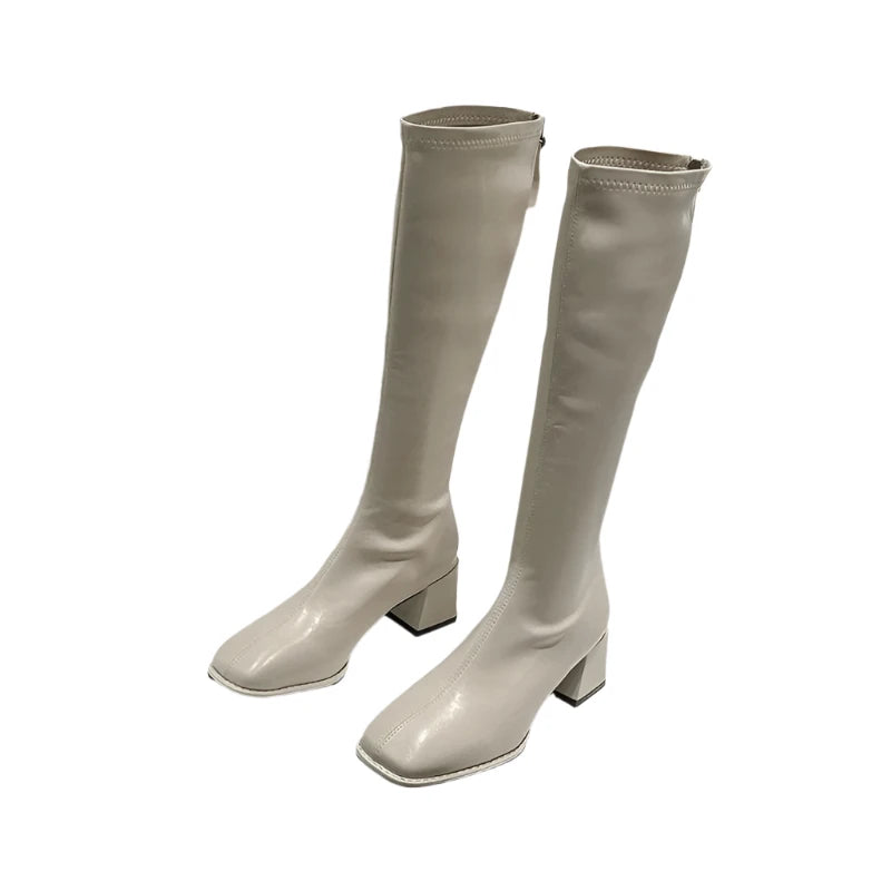 Delthora | Women's Faux Leather Plush-Lined Knee High Boots