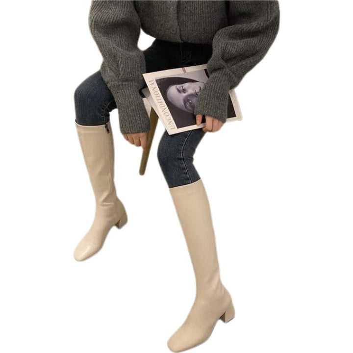 Delthora | Women's Faux Leather Plush-Lined Knee High Boots