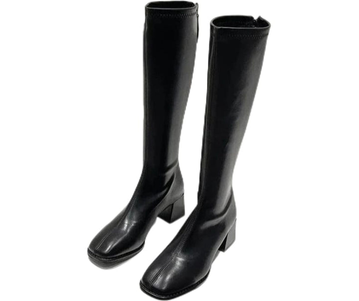 Delthora | Women's Faux Leather Plush-Lined Knee High Boots