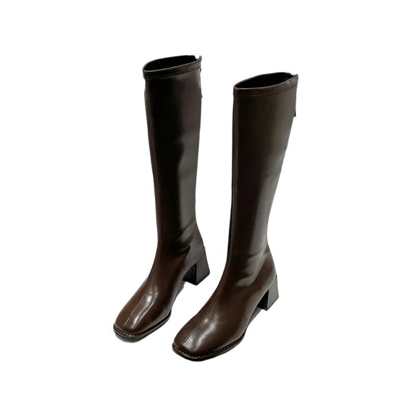 Delthora | Women's Faux Leather Plush-Lined Knee High Boots