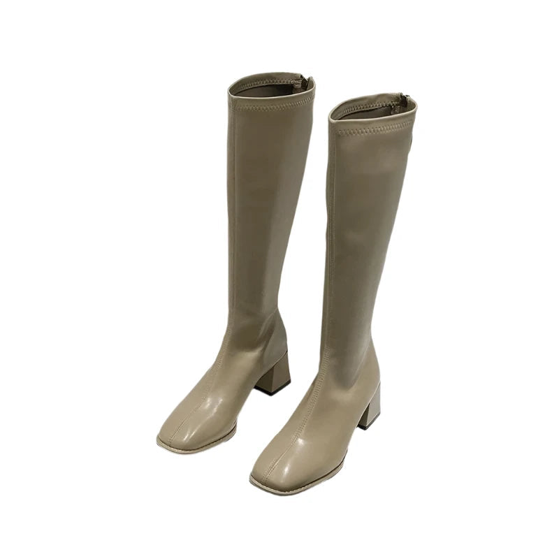 Delthora | Women's Faux Leather Plush-Lined Knee High Boots