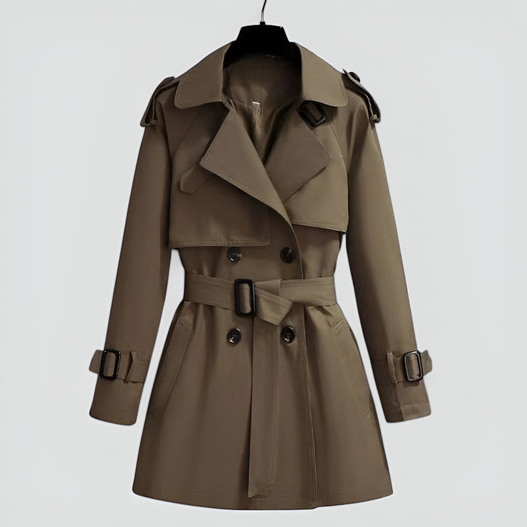 Delthynn | Women's Double-Breasted Trench Coat with Belted Waist — 1