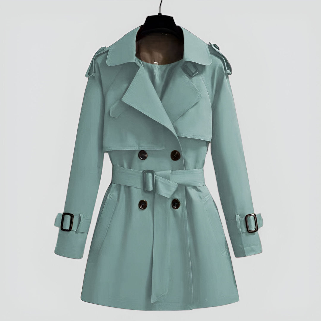 Delthynn | Women's Double-Breasted Trench Coat with Belted Waist — Mint Green