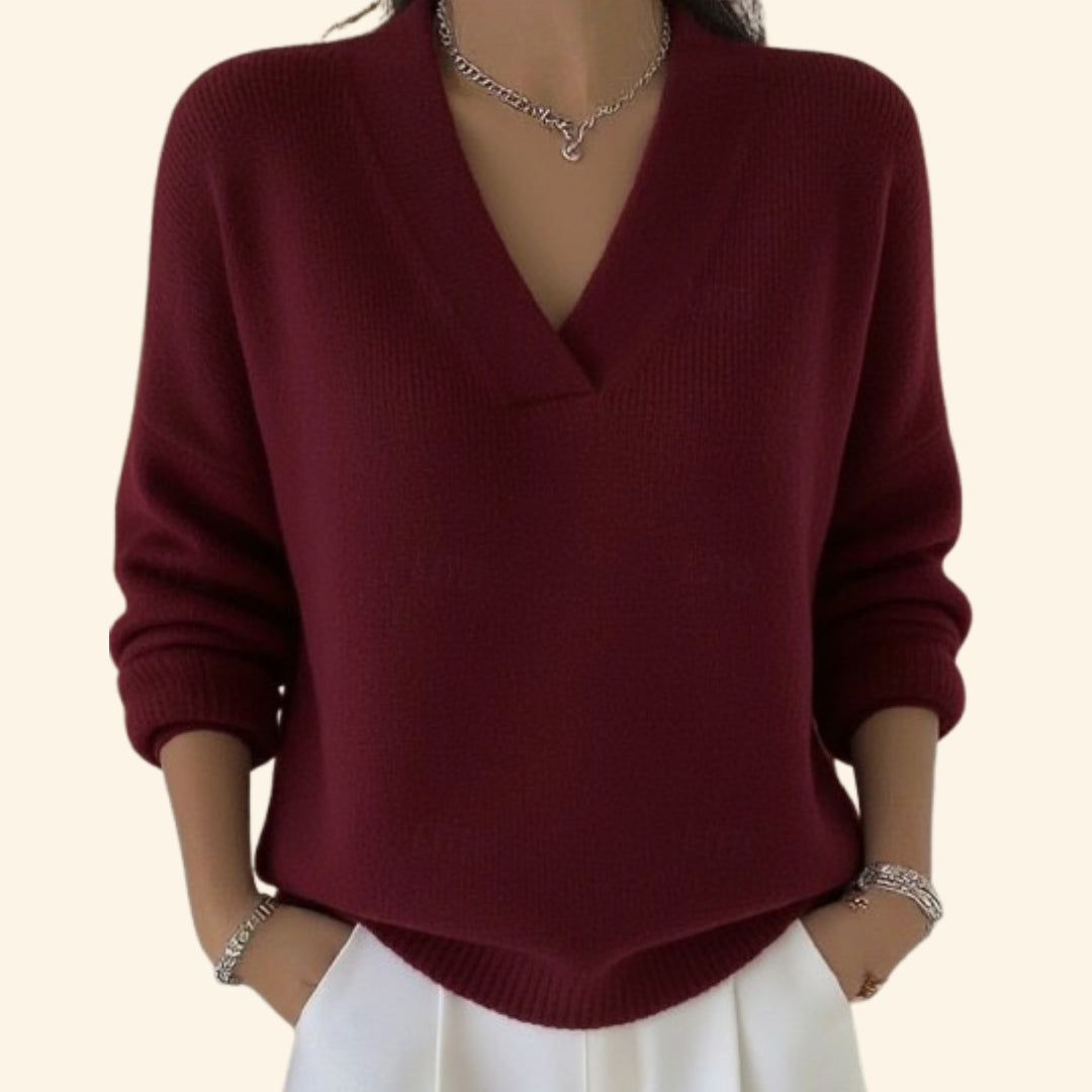 Demetria | Women's Knit Cozy V-Neck Relaxed Fit Sweater — 1