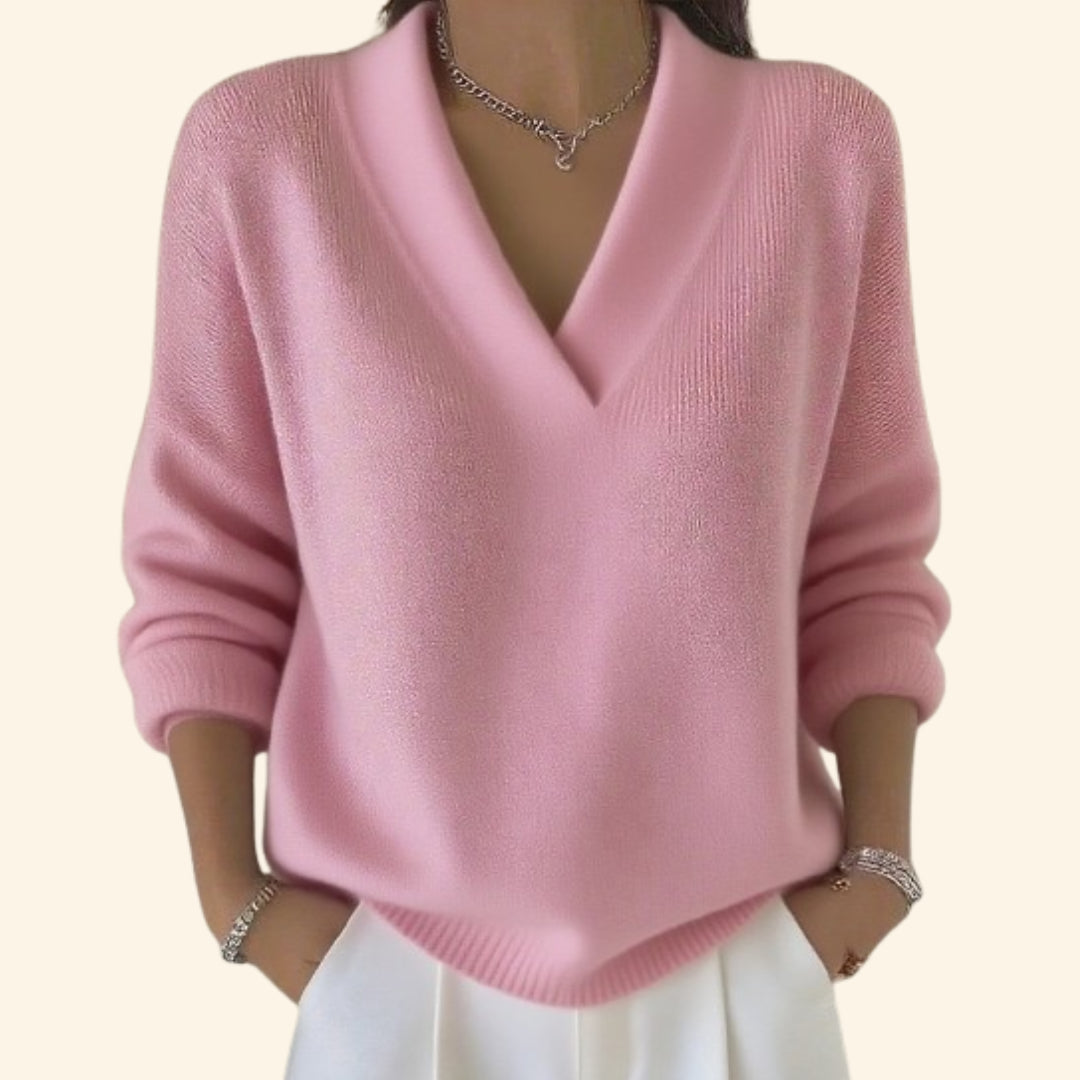Demetria | Women's Knit Cozy V-Neck Relaxed Fit Sweater — 2