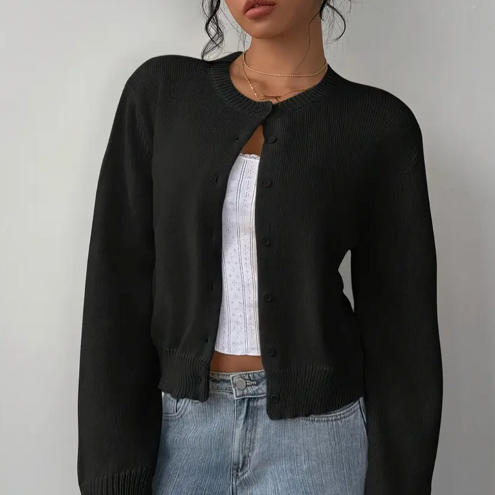 Diana | Women's Knit Cozy Cropped Button-Front Cardigan Sweaters — Black