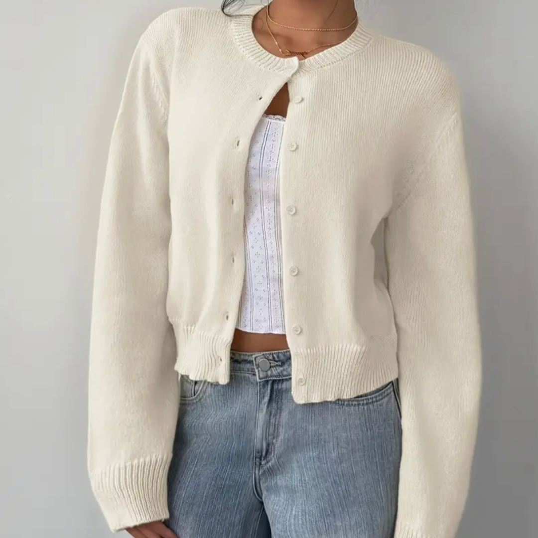 Diana | Women's Knit Cozy Cropped Button-Front Cardigan Sweaters — 1